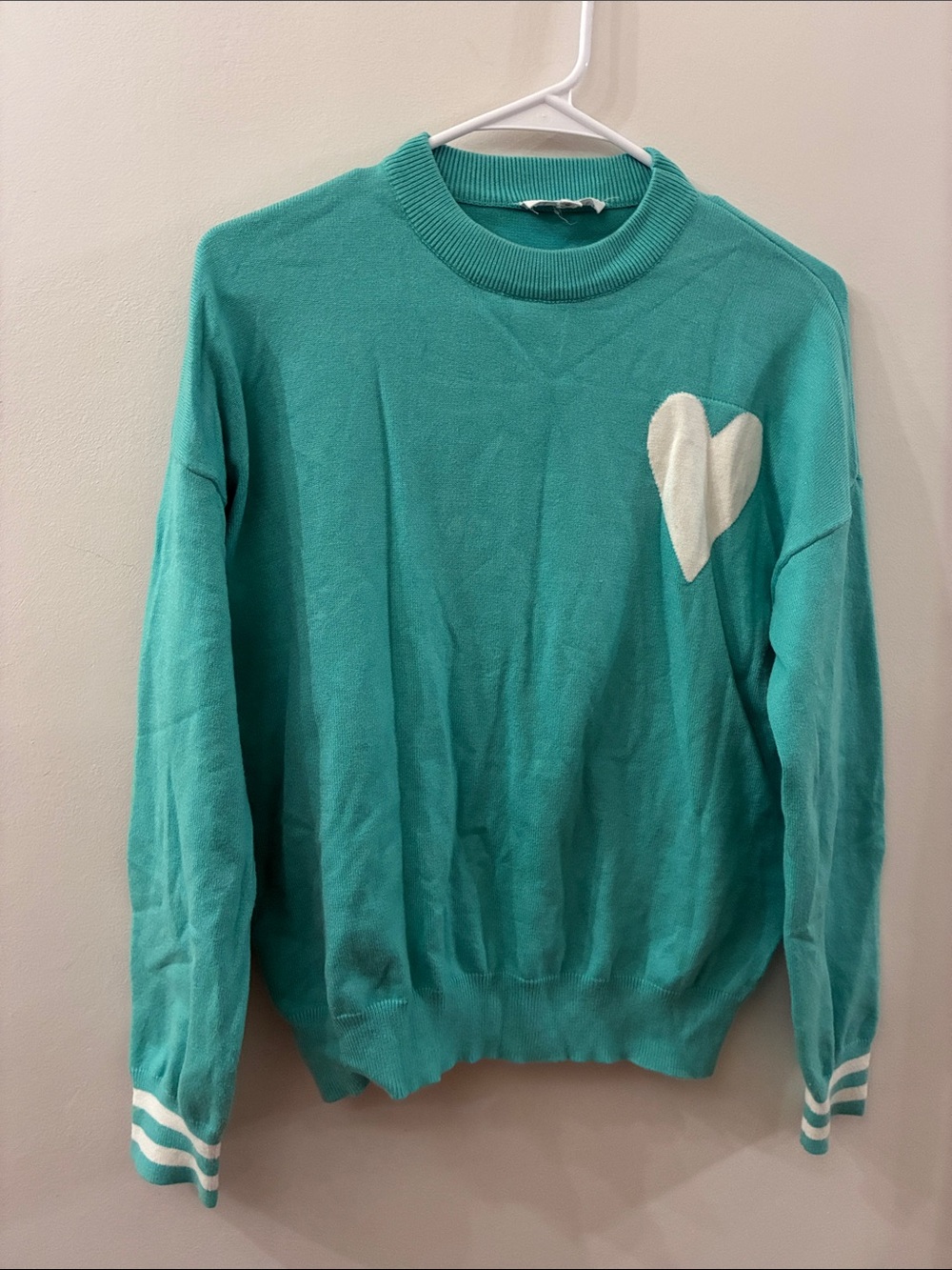 THML Women's Teal Heart Crewneck Sweater - small